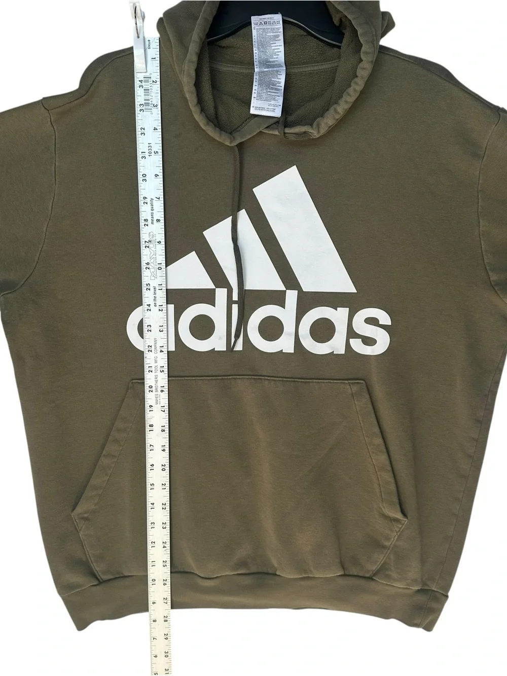 Adidas Essentials Big Logo Pullover Hoodie Olive Green Men’s Large Fleece